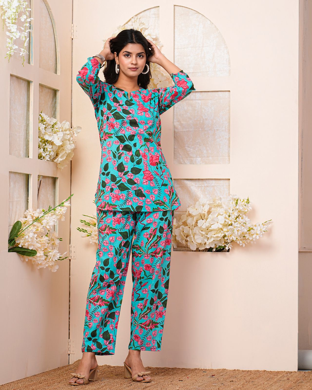 cotton printed night suit set