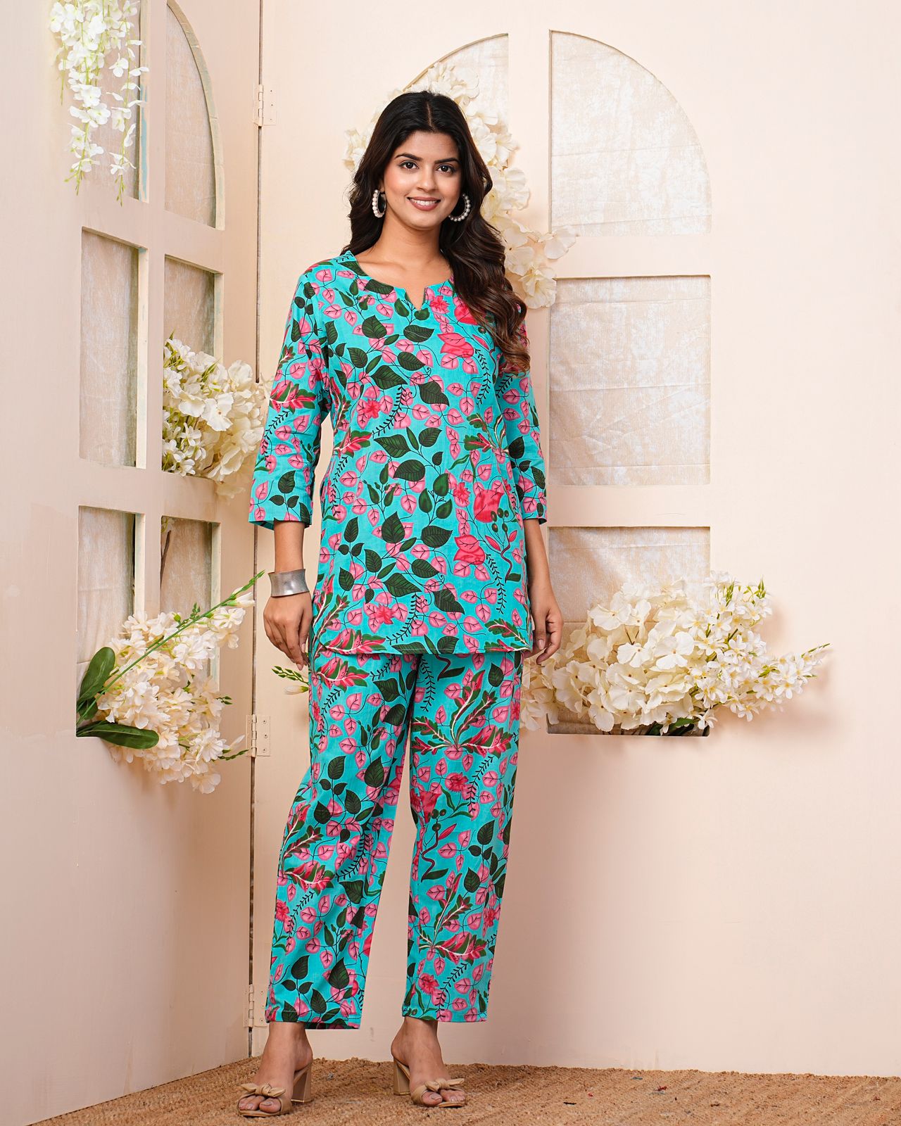 cotton printed night suit set