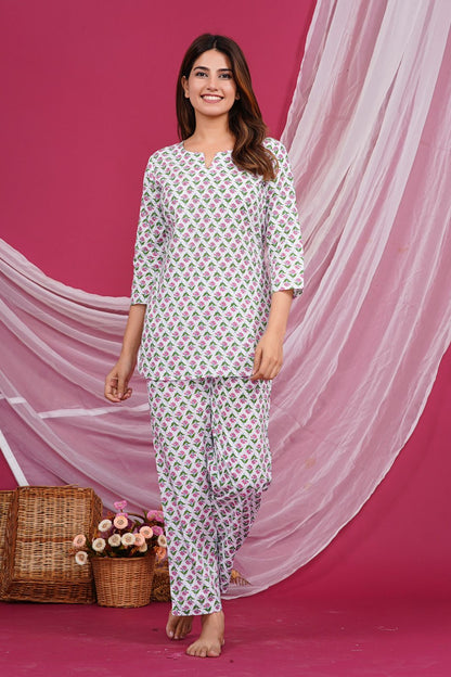 cotton printed night suit set