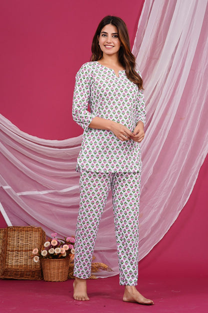 cotton printed night suit set