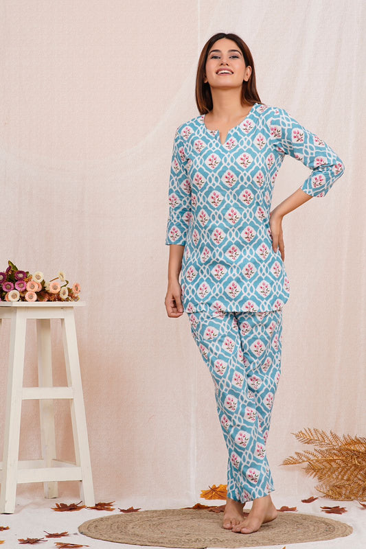 cotton printed night suit set