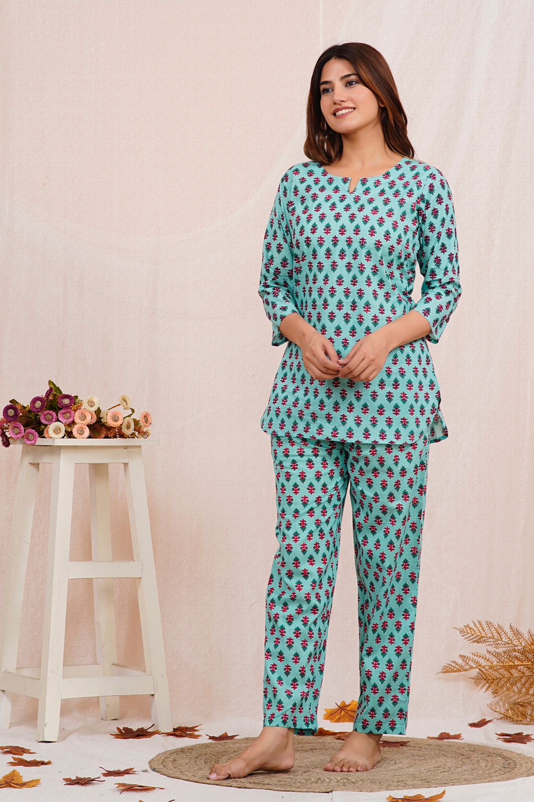 cotton printed night suit set