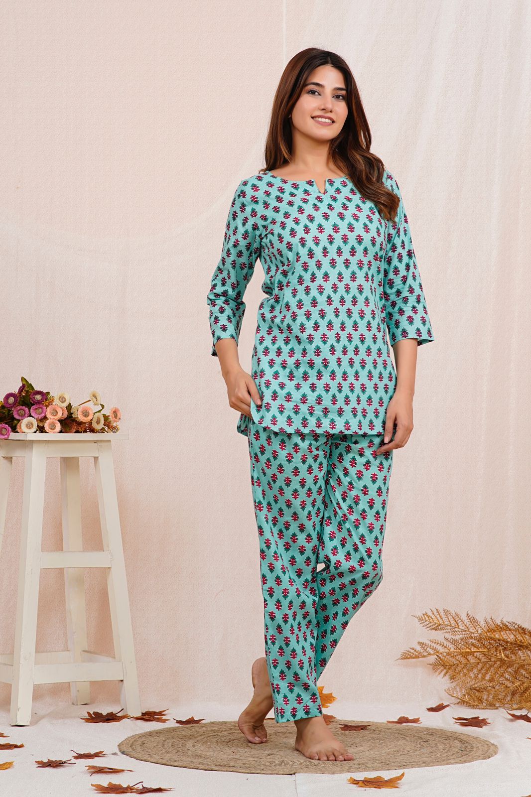 cotton printed night suit set