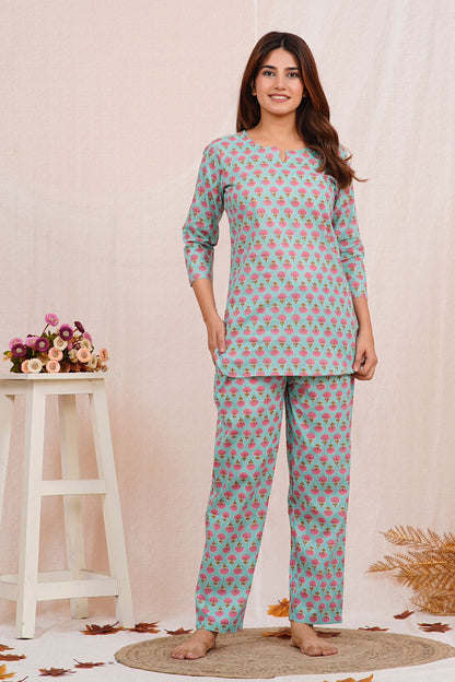 cotton printed night suit set