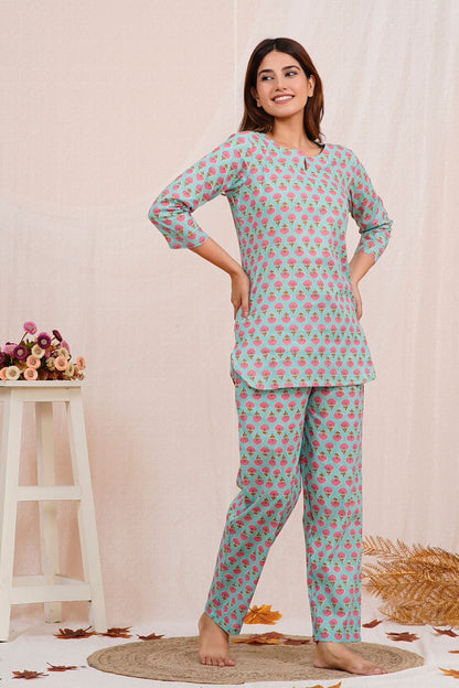 cotton printed night suit set