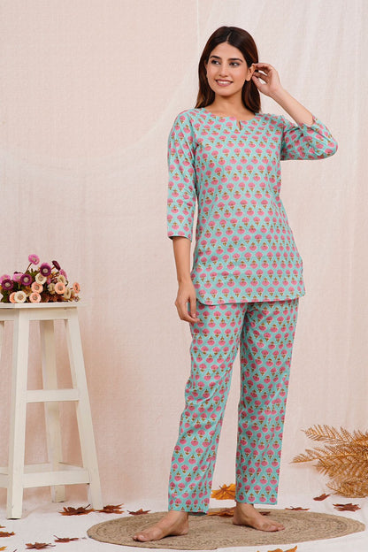 cotton printed night suit set