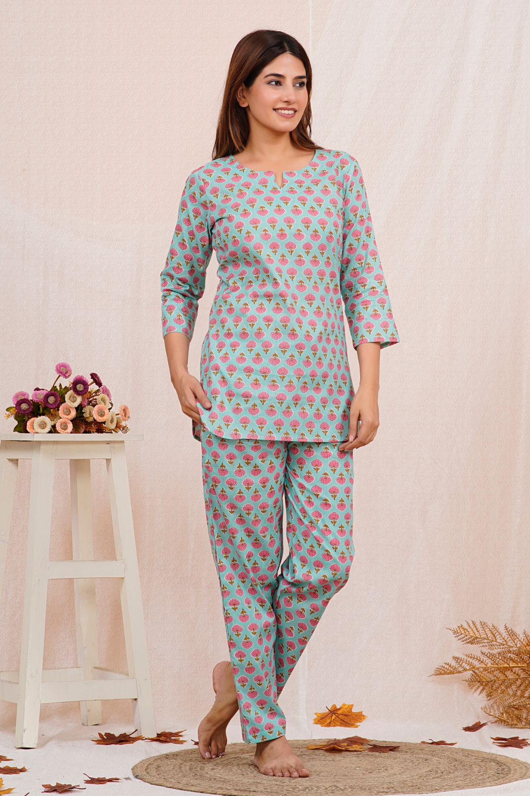 cotton printed night suit set