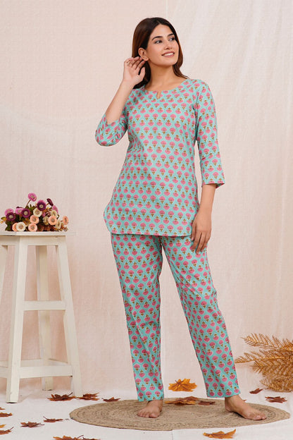 cotton printed night suit set