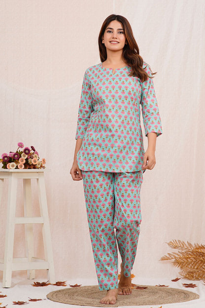 cotton printed night suit set