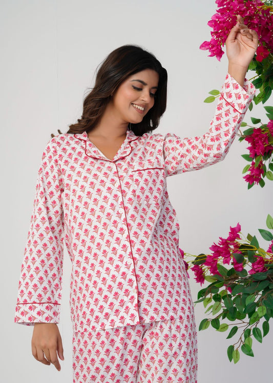 Rosy Peach Bud Night Wear Set
