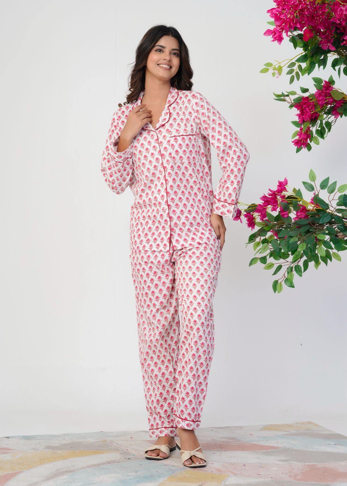Rosy Peach Bud Night Wear Set