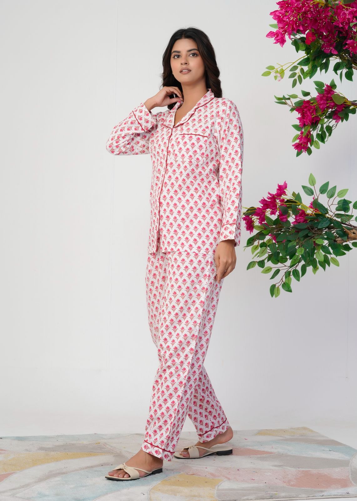 Rosy Peach Bud Night Wear Set