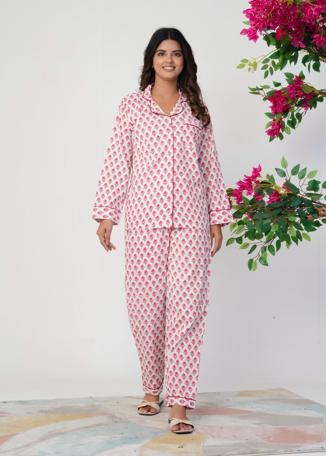 Rosy Peach Bud Night Wear Set