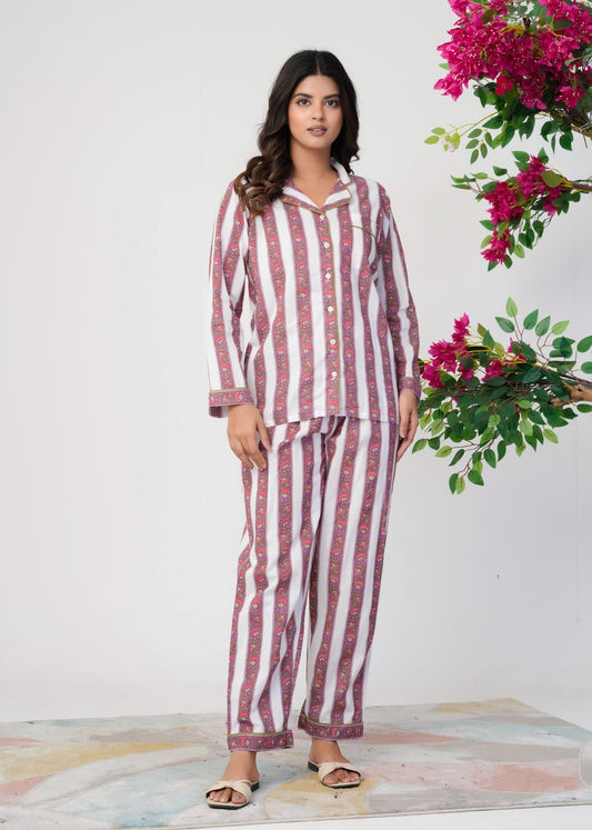 Mauve Petal Stripes Night Wear Set