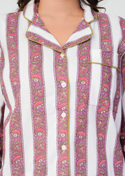 Mauve Petal Stripes Night Wear Set