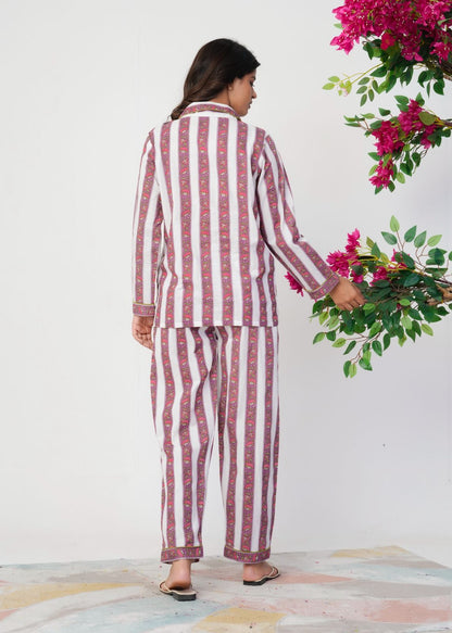 Mauve Petal Stripes Night Wear Set