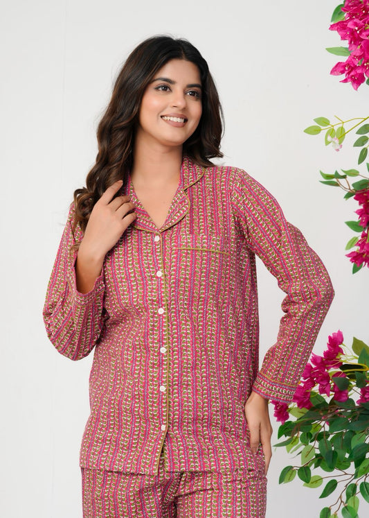 Dark Pink Leafline Night Wear Set