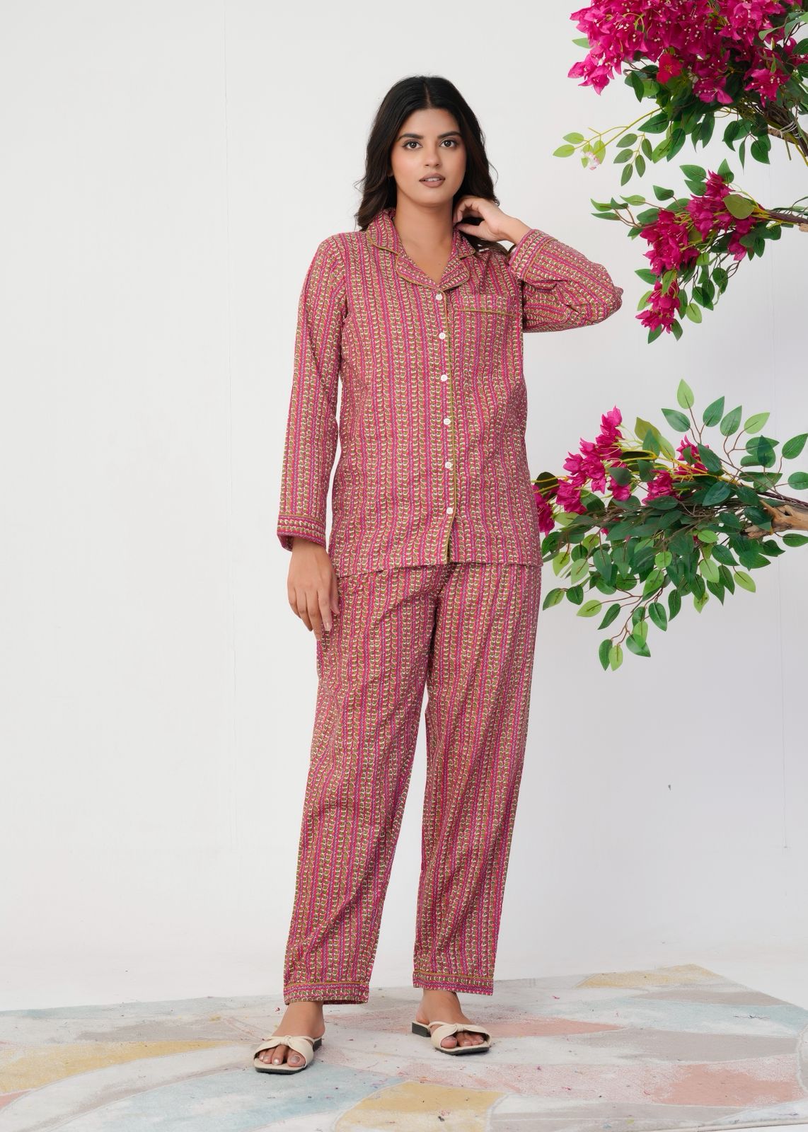 Dark Pink Leafline Night Wear Set