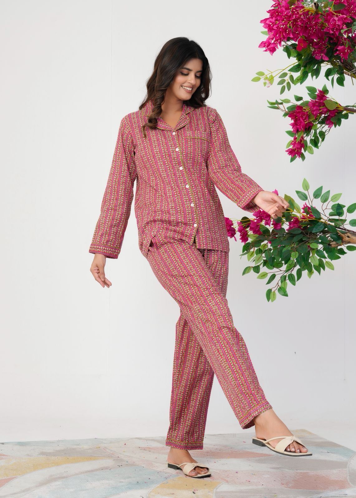 Dark Pink Leafline Night Wear Set