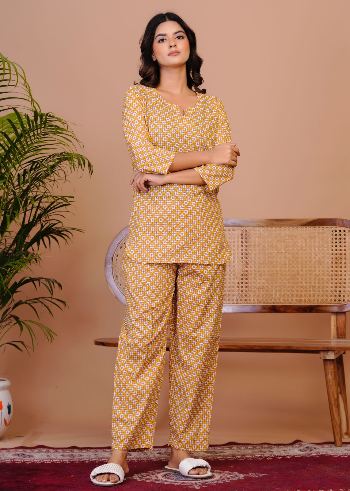 Mustard Blocks Night Wear Set