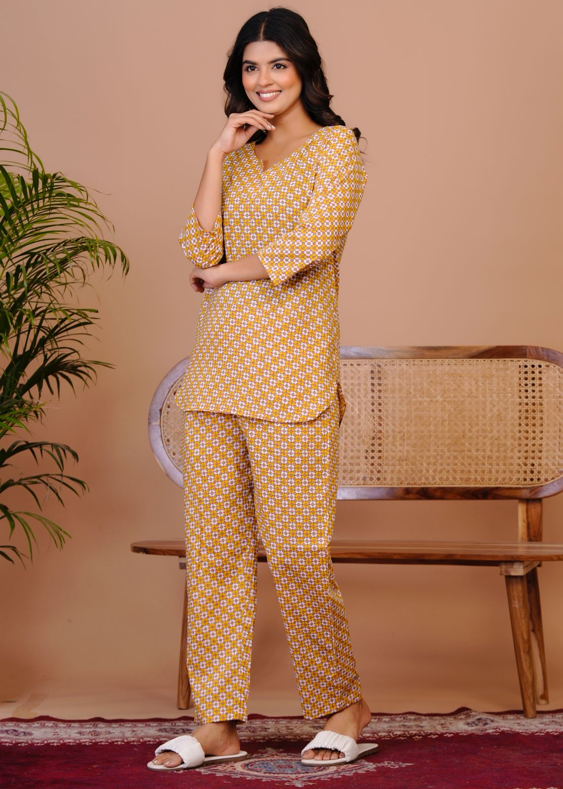 Mustard Blocks Night Wear Set