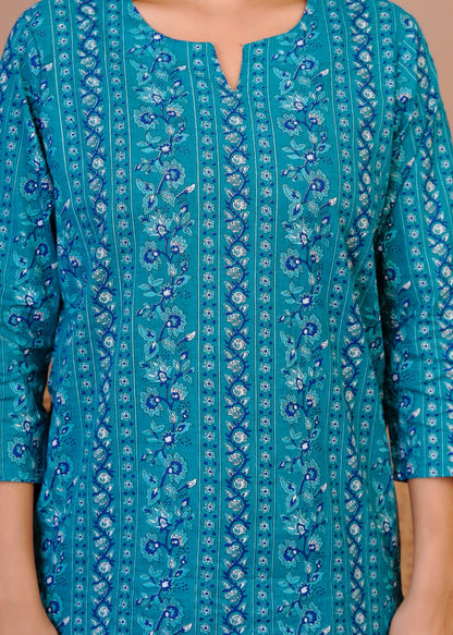 Dark Teal Stripes Night Wear Set