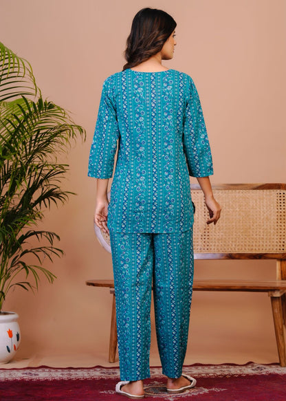 Dark Teal Stripes Night Wear Set