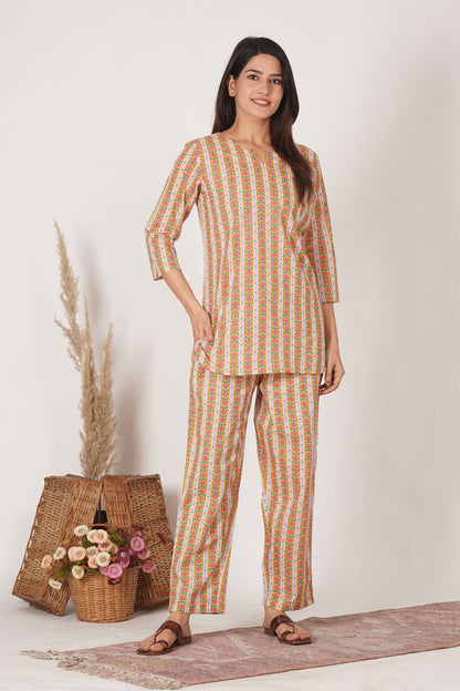 Yellow Geometry Night Wear Set