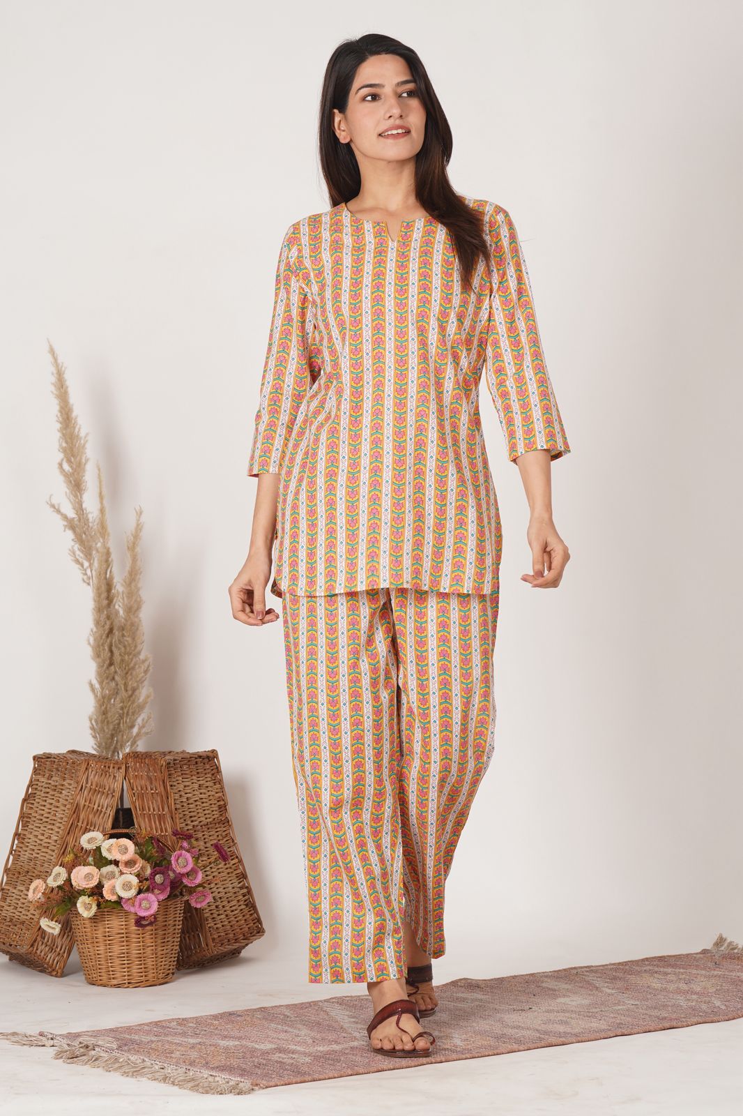 Yellow Geometry Night Wear Set