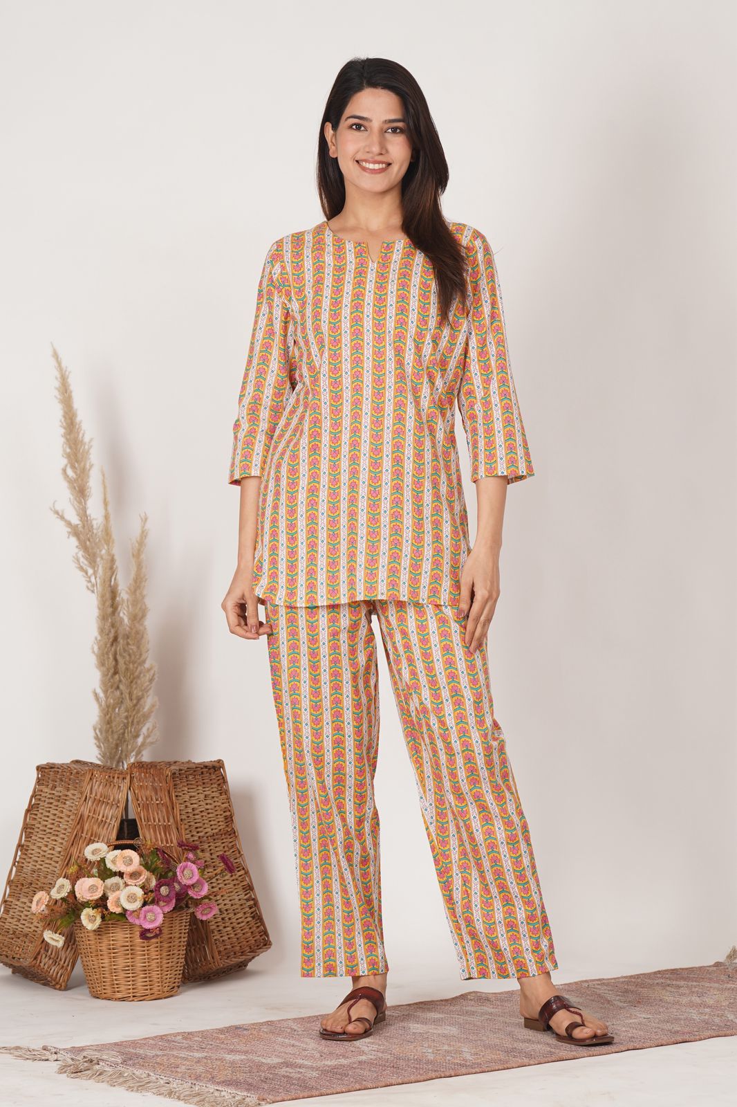 Yellow Geometry Night Wear Set