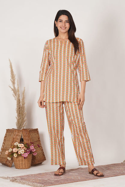 Yellow Geometry Night Wear Set