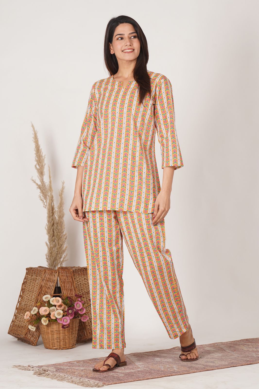 Yellow Geometry Night Wear Set