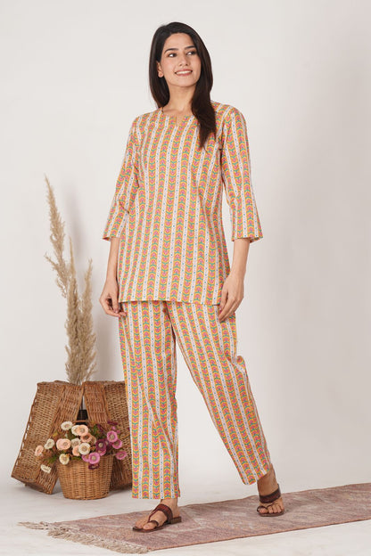 Yellow Geometry Night Wear Set