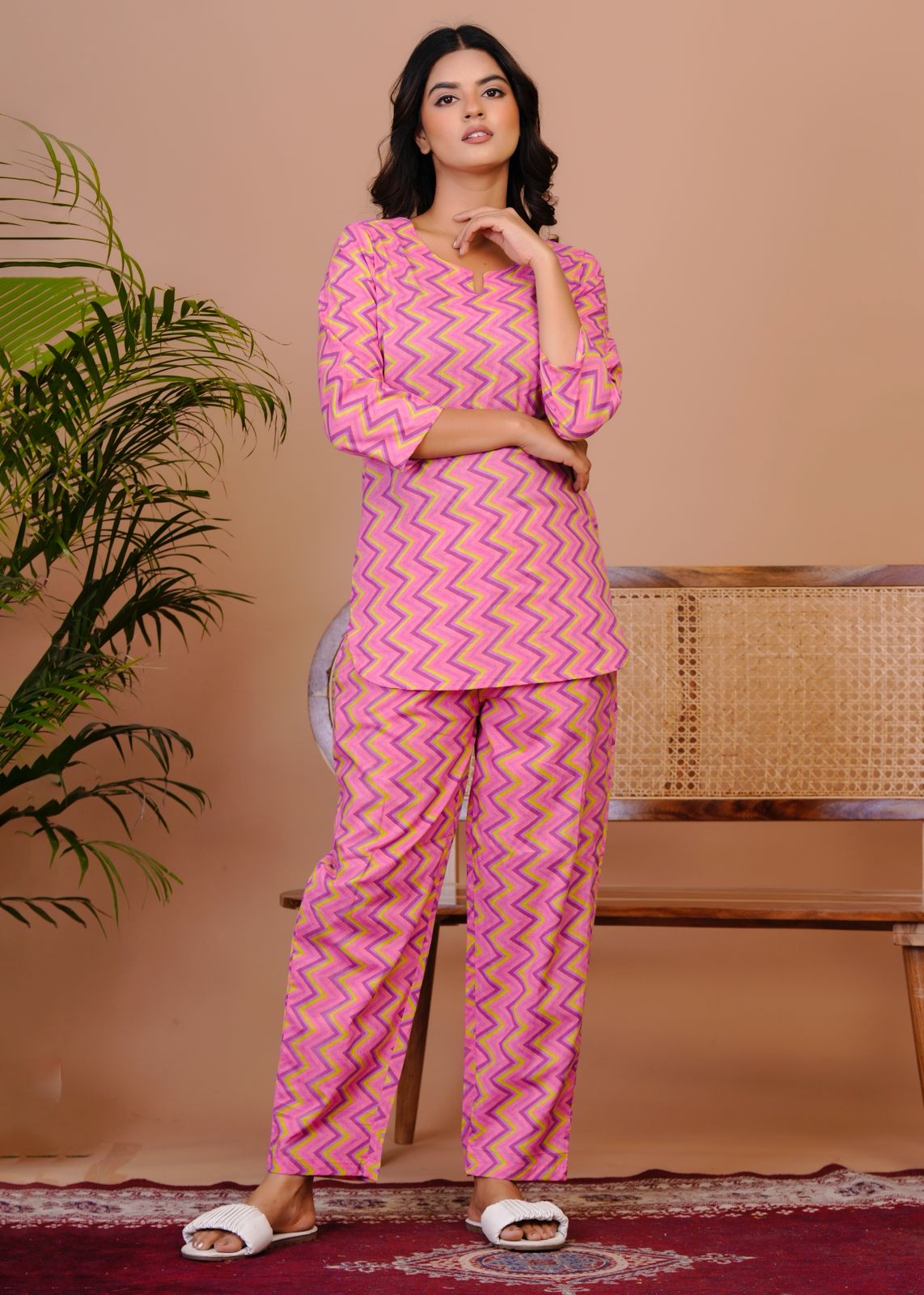 Purple Pink ZigZag Night Wear Set