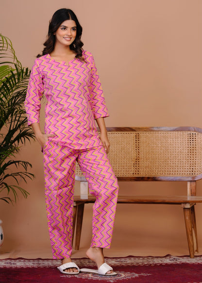 Purple Pink ZigZag Night Wear Set