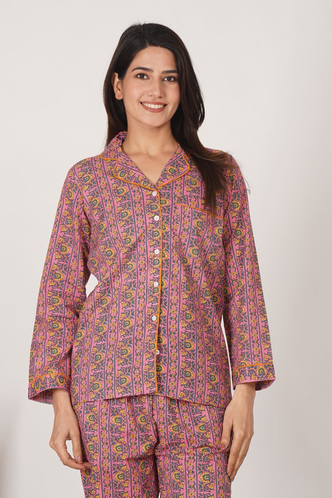 Pink Whisper Stripes Night Wear Set