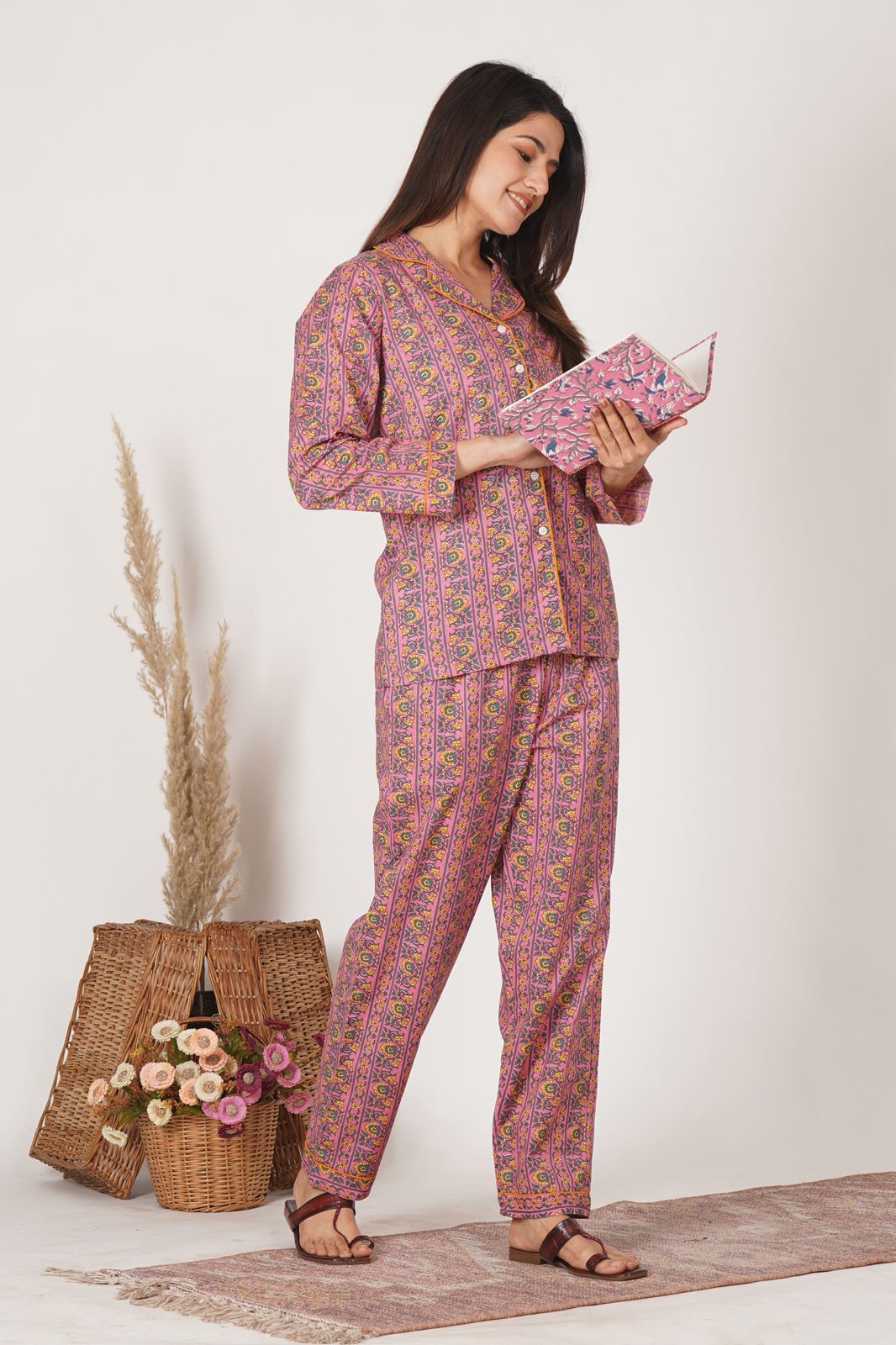 Pink Whisper Stripes Night Wear Set