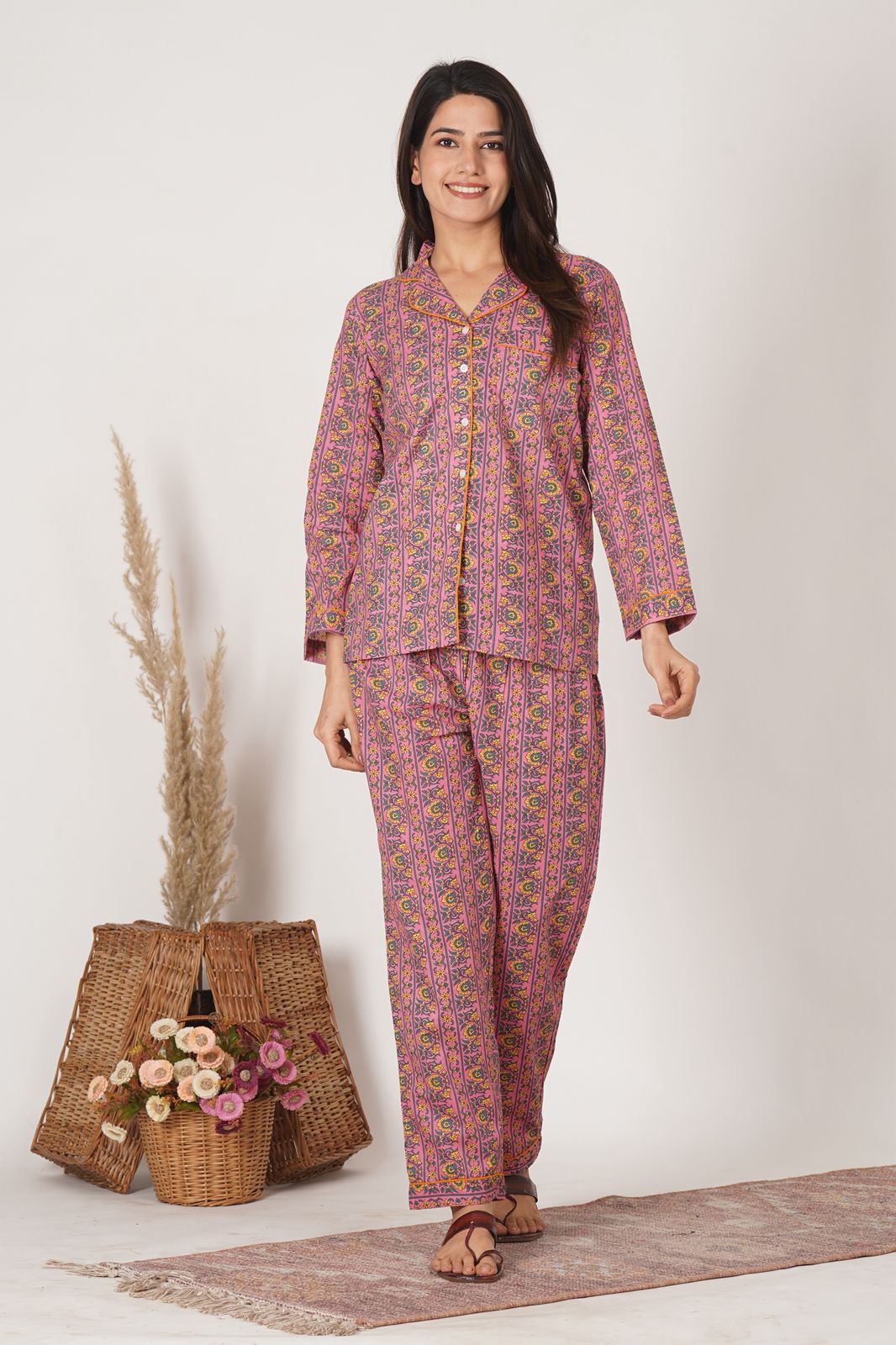 Pink Whisper Stripes Night Wear Set