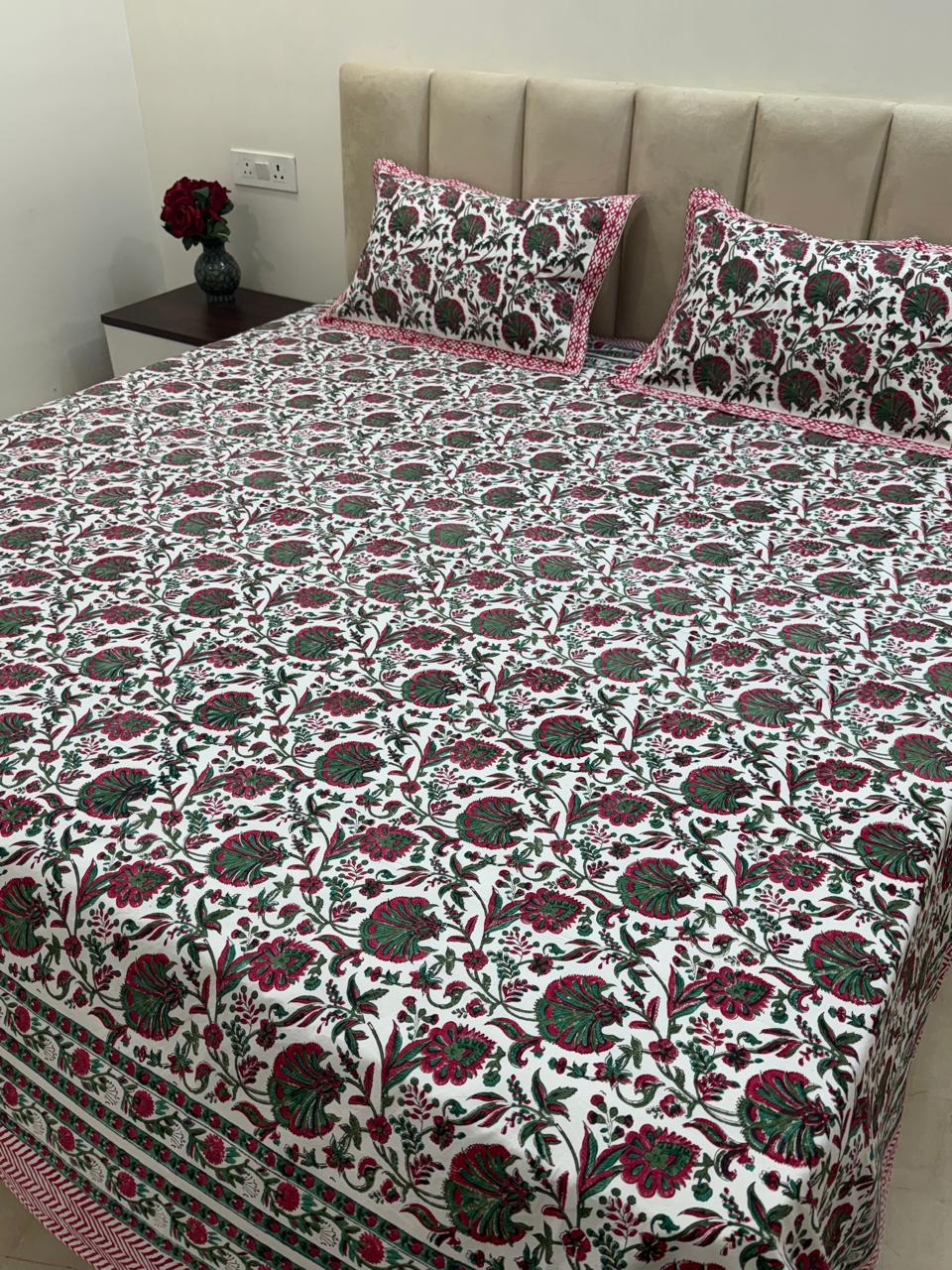 Percale Cotton Gulmohar Fern Double Bedsheet