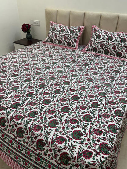 Percale Cotton Gulmohar Fern Double Bedsheet