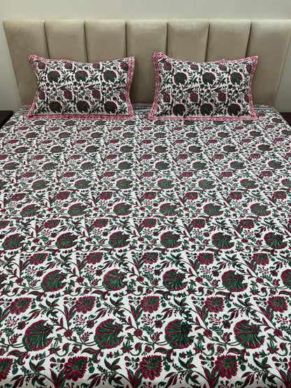 Percale Cotton Gulmohar Fern Double Bedsheet