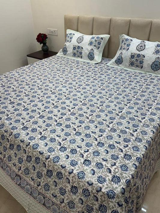 Percale Cotton Sapphire Trellis Double Bedsheet