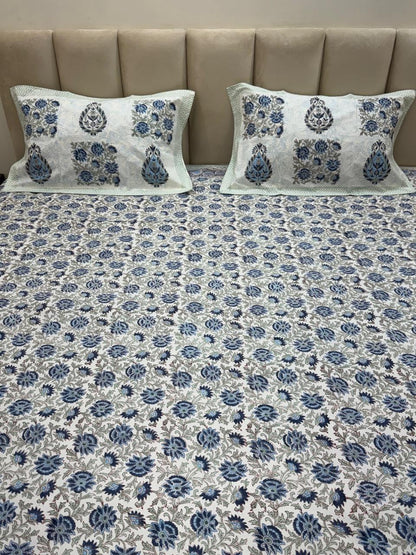 Percale Cotton Sapphire Trellis Double Bedsheet