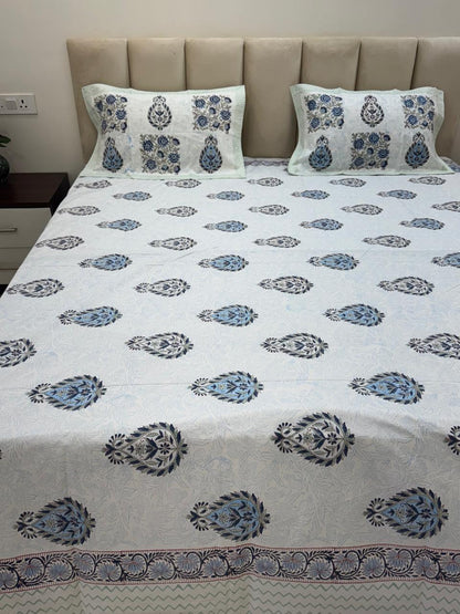 Percale Cotton Sapphire Boota Double Bedsheet