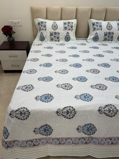 Percale Cotton Sapphire Boota Double Bedsheet