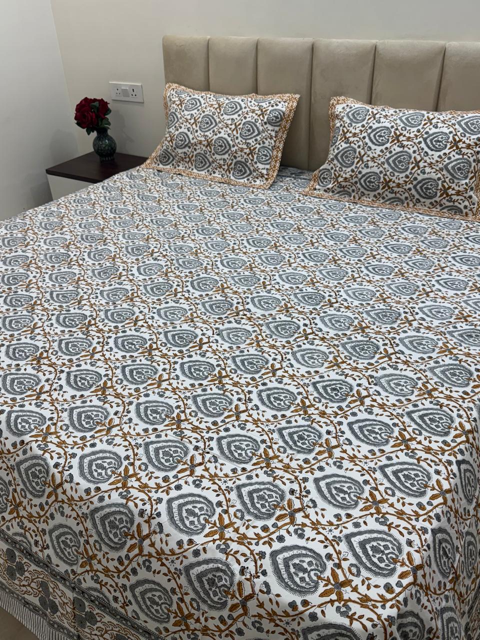 Percale Cotton Grey Meadow Double Bedsheet