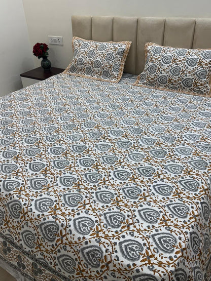 Percale Cotton Grey Meadow Double Bedsheet