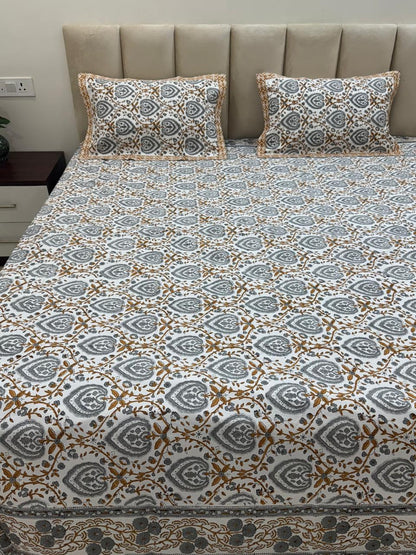 Percale Cotton Grey Meadow Double Bedsheet
