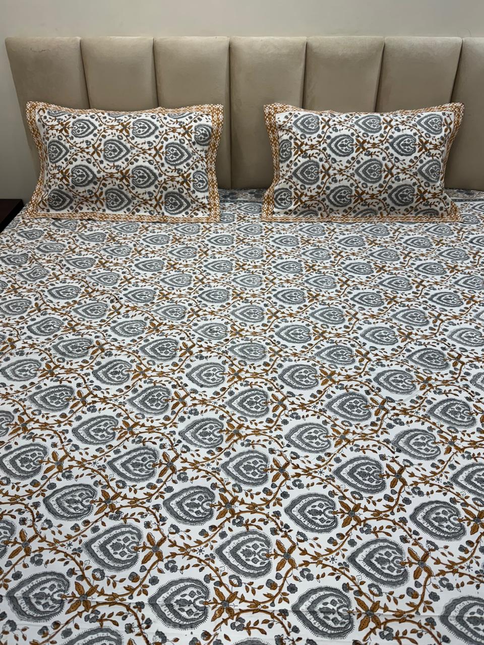 Percale Cotton Grey Meadow Double Bedsheet