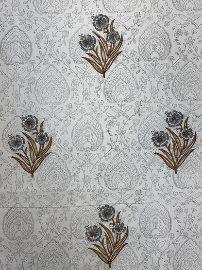 Percale Cotton Grey Mustard Boota Double Bedsheet